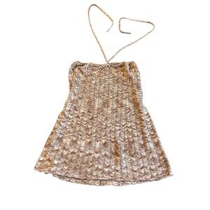 Ann Taylor LOFT Womens Halter Top Brown White Knit Sleeveless